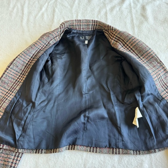 Armani Jeans Vintage Classic Plaid | Herringbone Wool Blend Blazer Size 6 - Picture 7 of 15